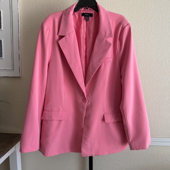 Oversized Pink Blazer Plus Size 3X Longline Tailored One Button Workwear Layer - Picture 1 of 11